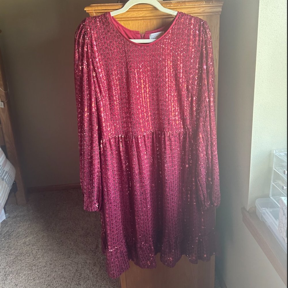 The Dazzling Glow Dress, Burgundy - Chic Soul 1X